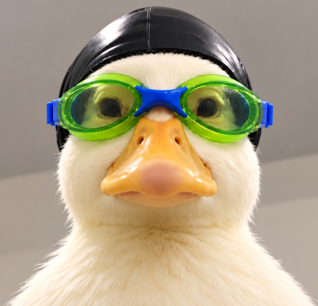 Nasduck close-up in swimming goggles